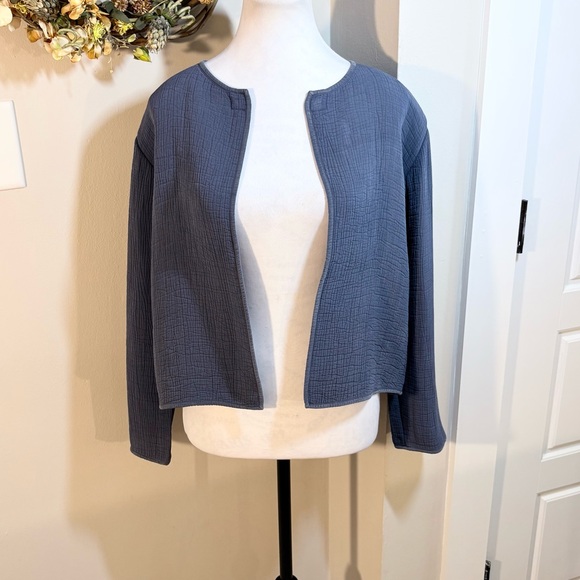 EILEEN FISHER Textured Silk Blend Jacket with Magnetic Closure Sz M - Picture 2 of 11